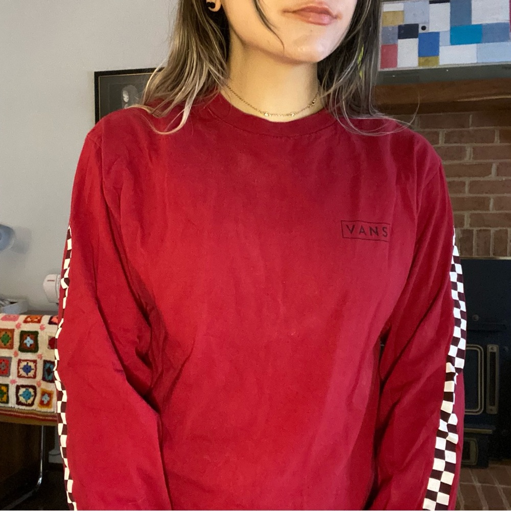 Vans Emblem Checkerboard Long Sleeve Crewneck Skate Pullover Tee Off the…